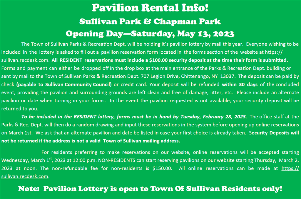 Sullivan Parks and Rec/Sullivan Comm Council Town of Sullivan Parks